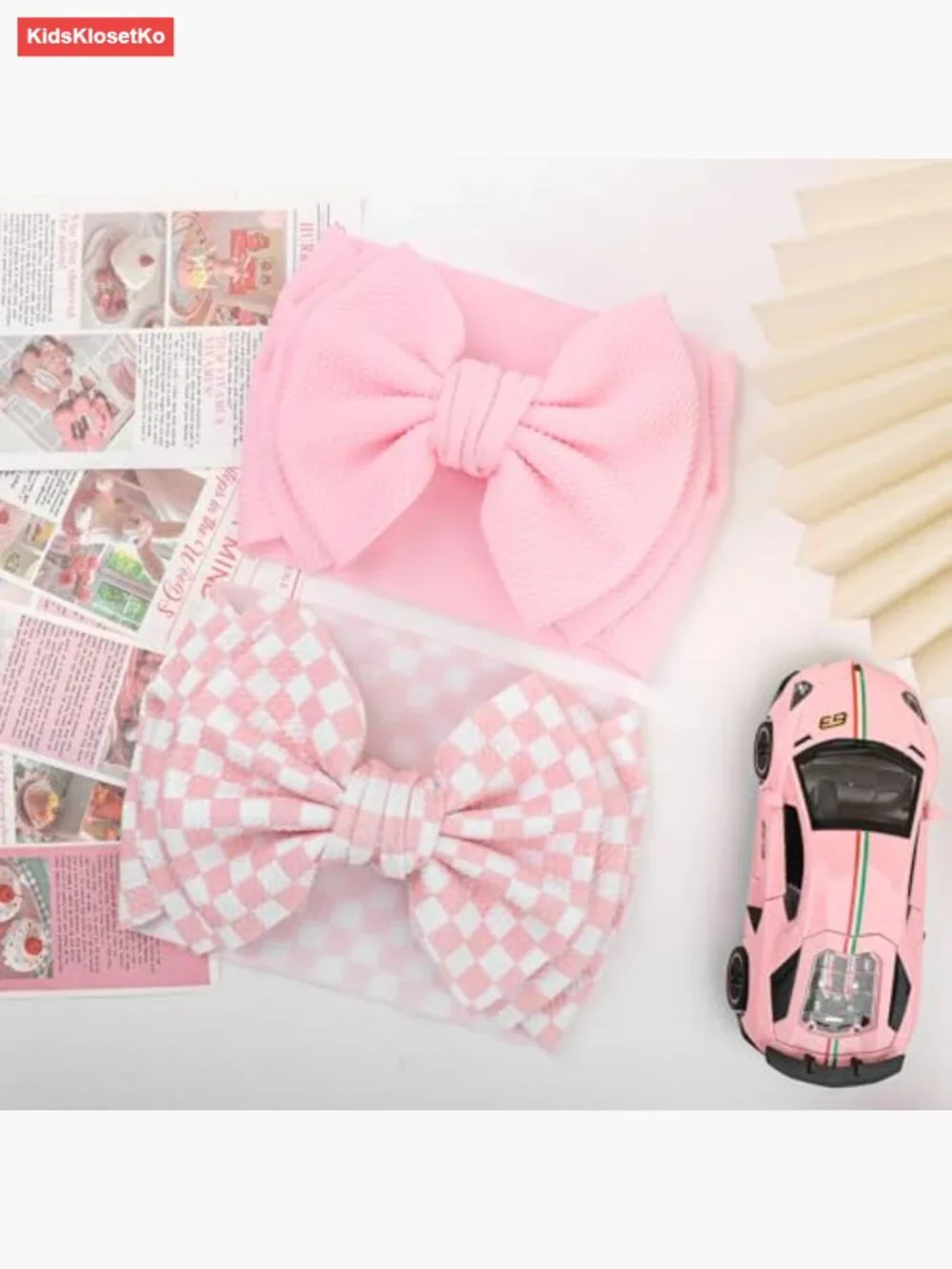 2 Pack Checkered Headbands with Double Layered Bows for Infants Toddlers Soft